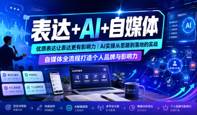 表达+AI+自媒体，优质表达让表达更有影响力|AI实操从思路到落地的实战|自媒体全流程打造个人品牌与影响力-副业网创