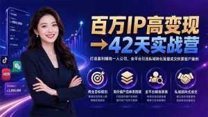 百万IP高变现→42天实战营｜打造盈利赚钱一人公司，全平台引流私域转化批量成交积累客户案例-副业网创