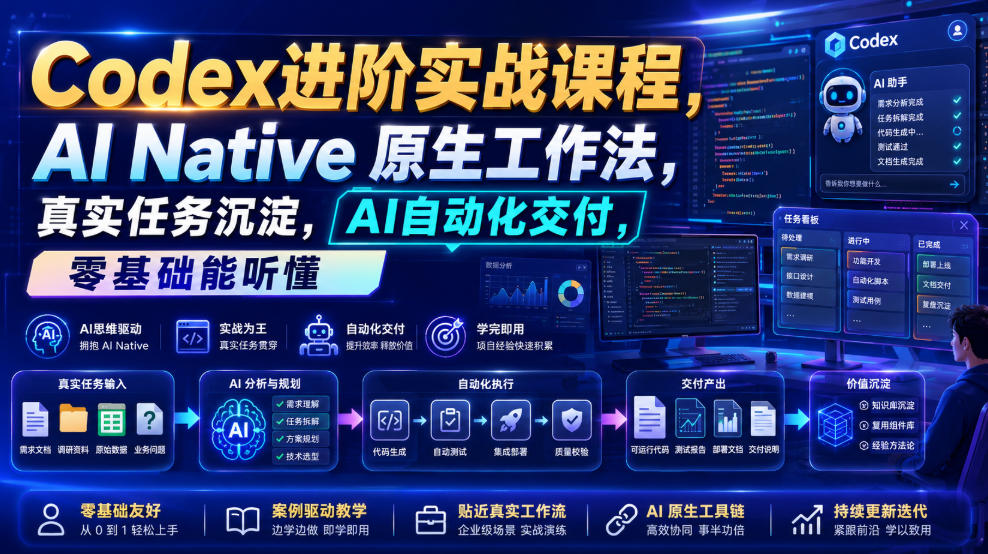 Codex进阶实战课｜AI Native原生工作法，22节真实任务落地，从配置到AI自动化交付全链路教程-副业网创