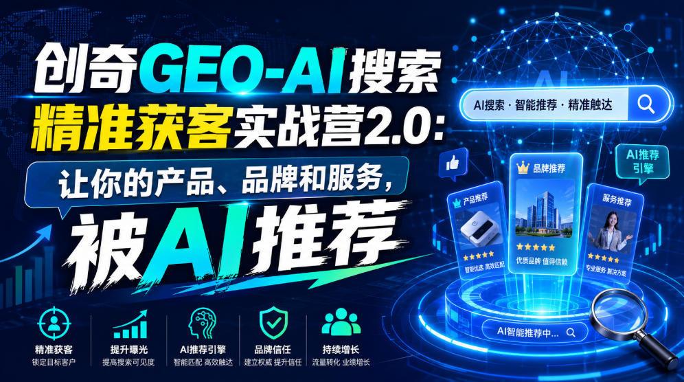 创奇GEO-AI搜索精准获客实战营2.0：让你的产品、品牌和服务，被AI推荐-副业网创