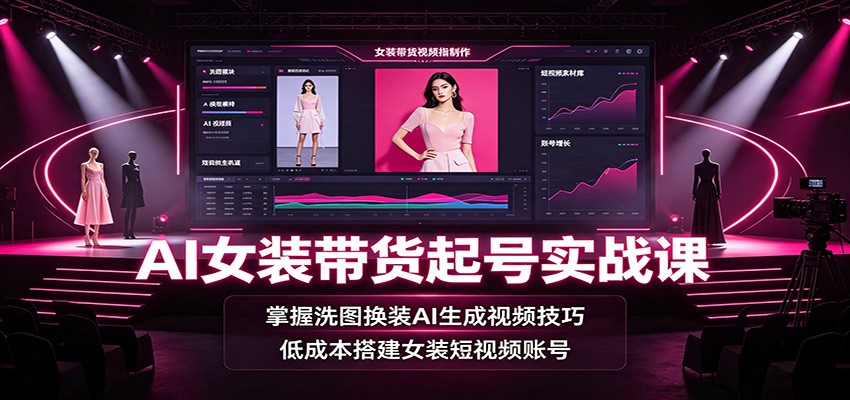 AI女装带货起号实战课：掌握洗图换装AI生成视频技巧，低成本搭建女装短视频账号-副业网创