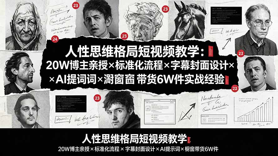 人性思维格局短视频教学:20W博主亲授×标准化流程×字幕封面设计×AI提示词×橱窗带货6W件实战经验-副业网创