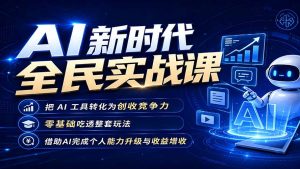 AI新时代全民实战课，把 AI 工具转化为创收竞争力，零基础吃透整套玩法，借助AI完成个人能力升级与收益增收。-副业网创