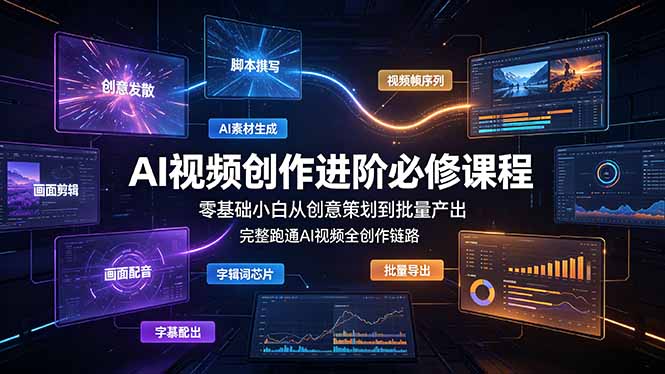 AI视频创作进阶必修课程：零基础小白从创意策划到批量产出，完整跑通AI视频全创作链路-副业网创