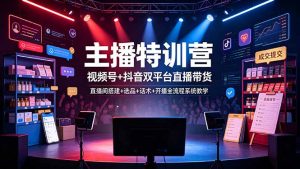 主播特训营：视频号+抖音双平台直播带货，直播间搭建+选品+话术+开播全流程系统教学-副业网创
