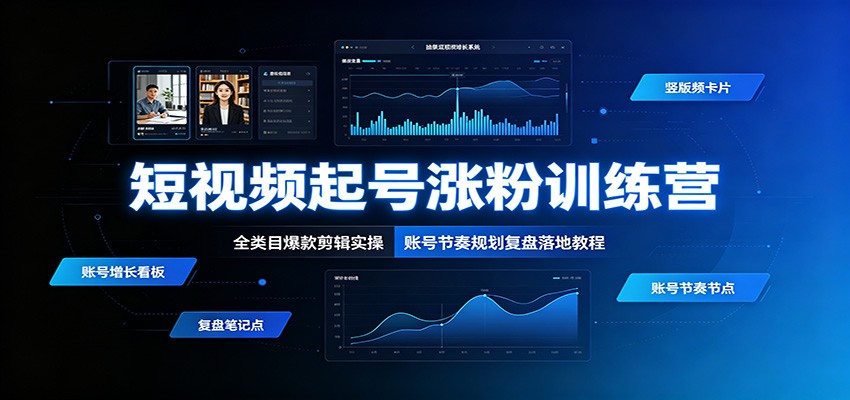 短视频起号涨粉训练营：全类目爆款剪辑实操，账号节奏规划复盘落地教程-副业网创