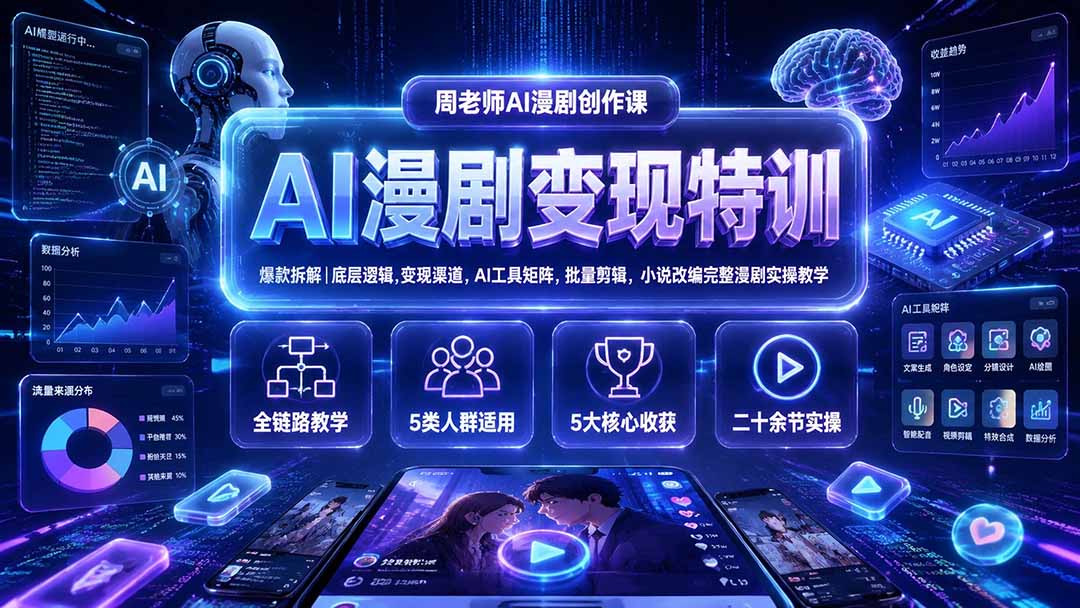 AI漫剧变现特训★爆款拆解｜底层逻辑，变现渠道，AI工具矩阵，批量剪辑，小说改编完整漫剧实操教学-副业网创