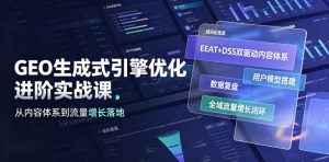 GEO生成式引擎优化进阶实战课|EEAT+DSS双驱动内容体系、用户模型搭建、数据复盘、全域流量增长闭环落地教程-副业网创