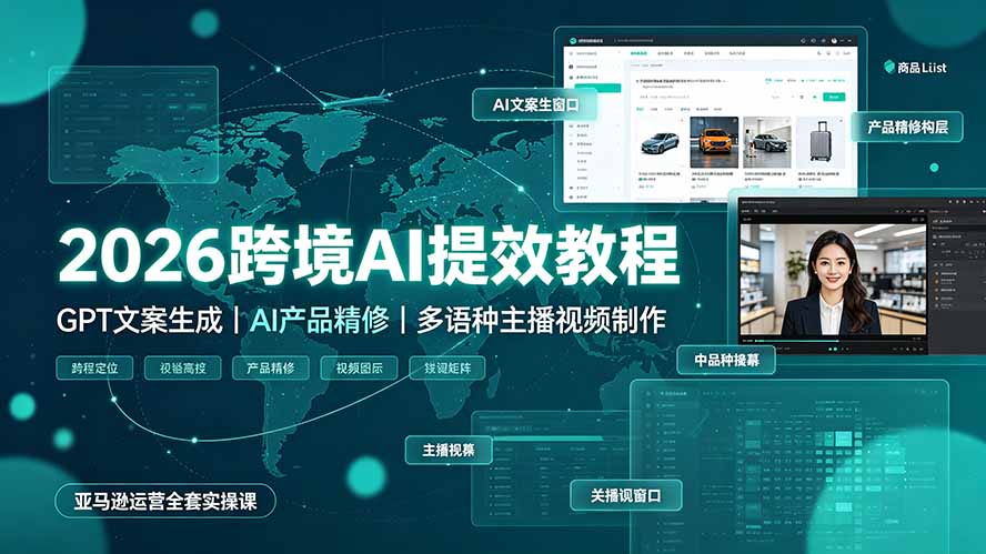 2026跨境AI提效教程·GPT文案生成｜AI产品精修｜多语种主播视频制作，亚马逊运营全套实操课-副业网创