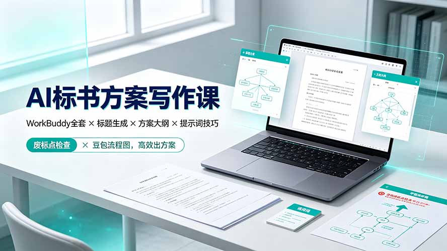 AI标书方案写作课:WorkBuddy全套×标题生成×方案大纲×提示词技巧×废标点检查×豆包流程图,高效出方案-副业网创