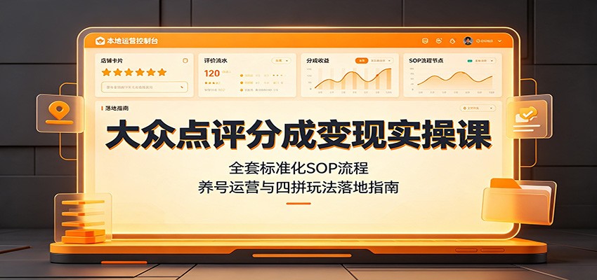大众点评分成变现实操课：全套标准化SOP流程，养号运营与四拼玩法落地指南-副业网创