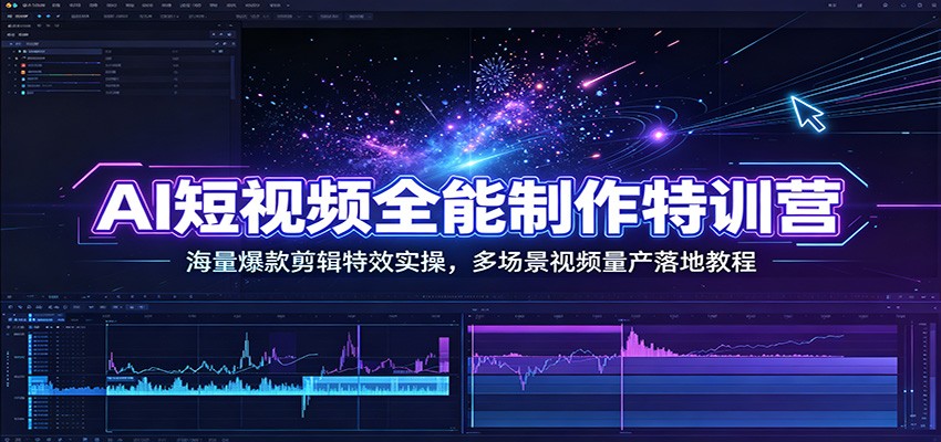 AI短视频全能制作特训营：海量爆款剪辑特效实操，多场景视频量产落地教程-副业网创
