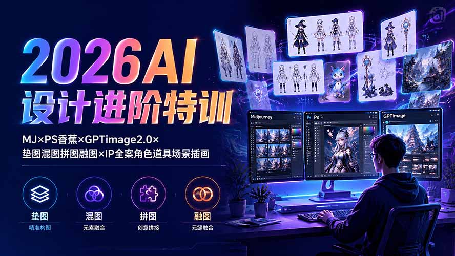 2026AI设计进阶特训：MJ×PS香蕉×GPTimage2.0×垫图混图拼图融图×IP全案角色道具场景插画-副业网创