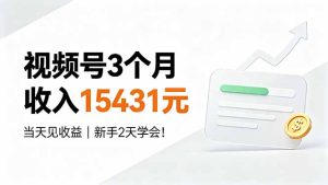 视频号3个月收入15431元，当天见收益，新手2天学会！-副业网创