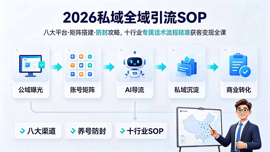 2026私域全域引流SOP｜八大平台·矩阵搭建·防封攻略，十行业专属话术流程精准获客变现全课-副业网创