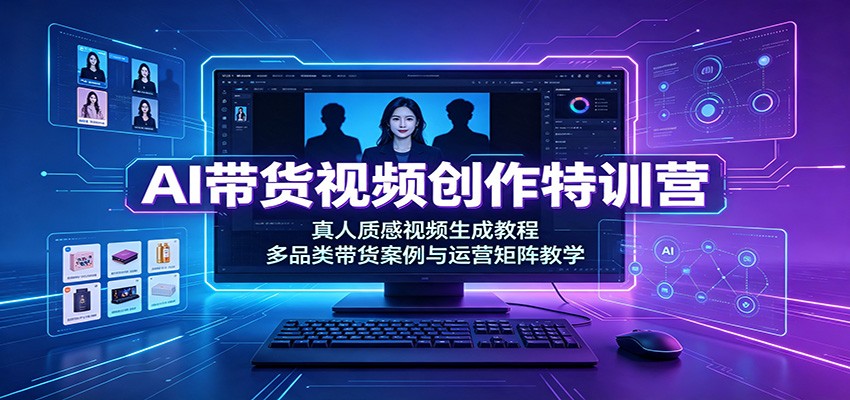 AI带货视频创作特训营：真人质感视频生成教程，多品类带货案例与运营矩阵教学-副业网创