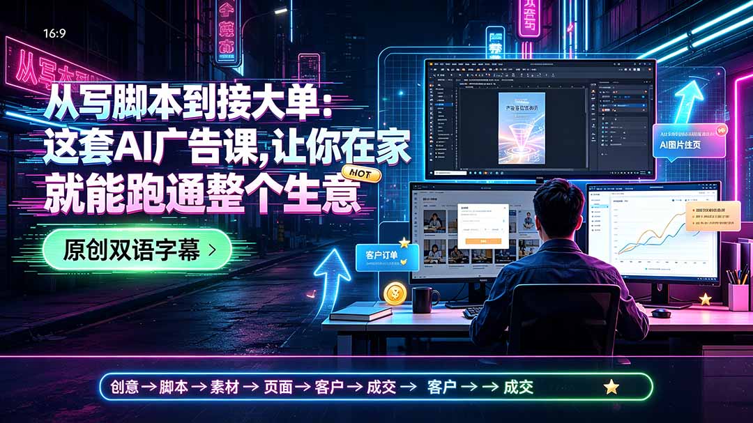 从写脚本到接大单：这套AI广告课，让你在家就能跑通整个生意【原创双语字幕】-副业网创