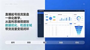 直播起号投流复盘一体化教学，从盈利思维搭建到数据优化，吃透全域带货流量变现闭环-副业网创