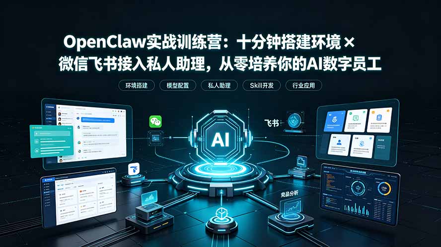OpenClaw实战特训营:十分钟搭建环境×微信飞书接入私人助理,从零培养你的AI数字员工-副业网创