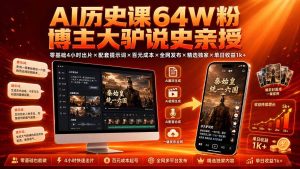 AI历史课64W粉博主大驴说史亲授：零基础4小时出片×配套提示词×百元成本×全网发布×精选独家×单日收益1k+-副业网创