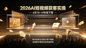 2026AI短视频获客实操6月10-14号线下营,解决视频没流量无客户难题,全套脚本模板实现流量变现-副业网创
