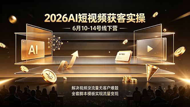 2026AI短视频获客实操6月10-14号线下营，解决视频没流量无客户难题，全套脚本模板实现流量变现-副业网创