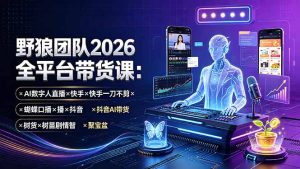 野狼团队2026全平台带货课-7月:AI数字人直播×快手一刀不剪×蝴蝶口播×抖音AI带货×树苗剧情智剪×聚宝盆-副业网创