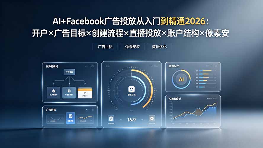 AI+Facebook广告投放从入门到精通2026:开户×广告目标×创建流程×直播投放×账户结构×像素安装×AI赋能-副业网创