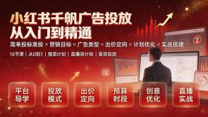 小红书千帆广告投放从入门到精通：简单投标准投×营销目标×广告类型×出价定向×计划优化×实战搭建-副业网创