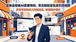 实体店老板AI获客特训,零出镜批量生成引流视频,多账号矩阵放大同城流量,客源稳步增长-副业网创