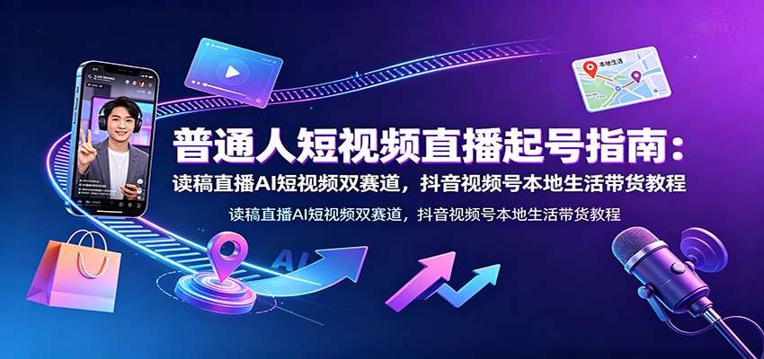 普通人短视频直播起号指南：读稿直播AI短视频双赛道，抖音视频号本地生活带货教程-副业网创