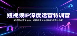 短视频IP深度运营特训营：解析平台算法结构，巧用信息差与情绪衔接高效涨粉-副业网创