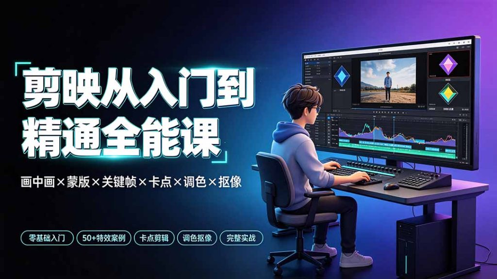剪映从入门到精通全能课：画中画×蒙版×关键帧×卡点×调色×抠像，一站式掌握剪辑核心技能-副业网创