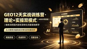 GEO12天实战训练营·理论+实操双模式|AI知识库搭建|搜索词挖掘内容收录转化完整落地教学-副业网创