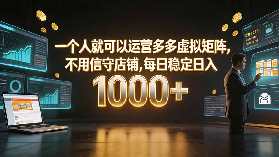 一个人就可以运营多多虚拟矩阵，不用值守店铺，每日稳定日入 1000+-副业网创