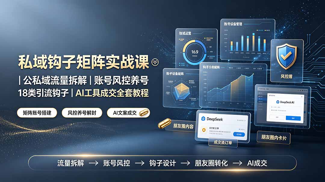私域钩子矩阵实战课〓公私域流量拆解｜账号风控养号｜18类引流钩子｜AI工具成交全套教程-副业网创