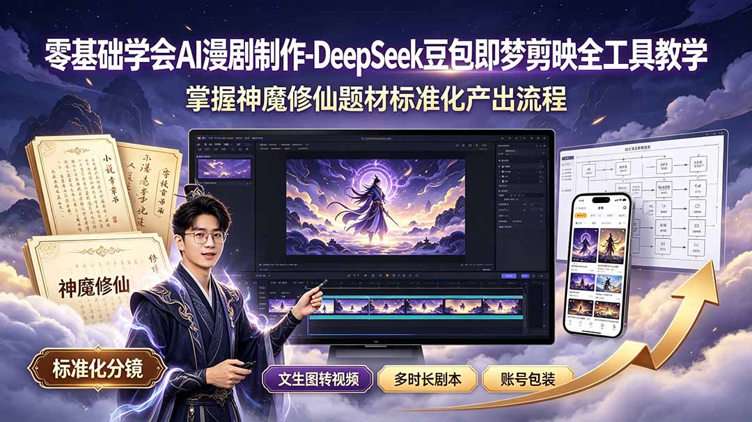 零基础学会AI漫剧制作-DeepSeek豆包即梦剪映全工具教学,掌握神魔修仙题材标准化产出流程-副业网创