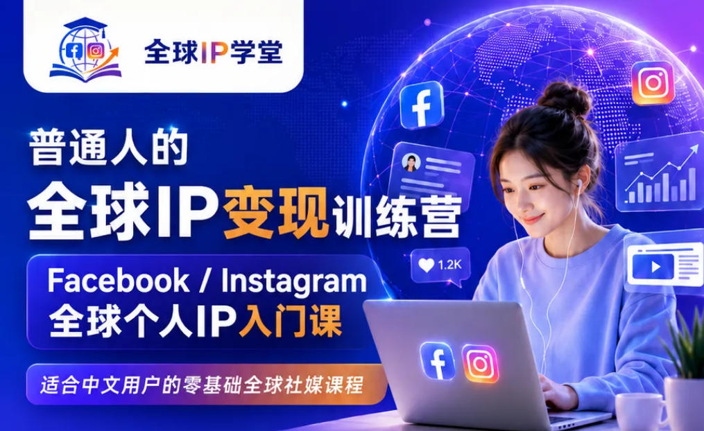 普通人的全球IP变现训练营,Facebook/Instagram全球个人IP入门课,零基础全球社媒课程-副业网创