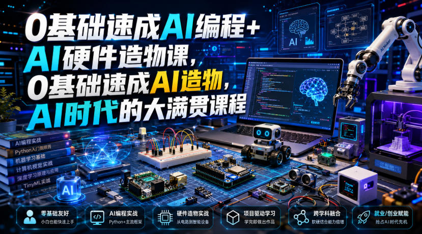 0基础速成AI编程+AI硬件造物课，0基础速成AI造物，AI时代的大满贯课程-副业网创