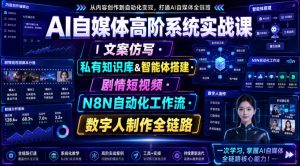 AI自媒体高阶系统实战课|文案仿写・私有知识库&智能体搭建・剧情短视频・N8N自动化工作流・数字人制作全链路-副业网创