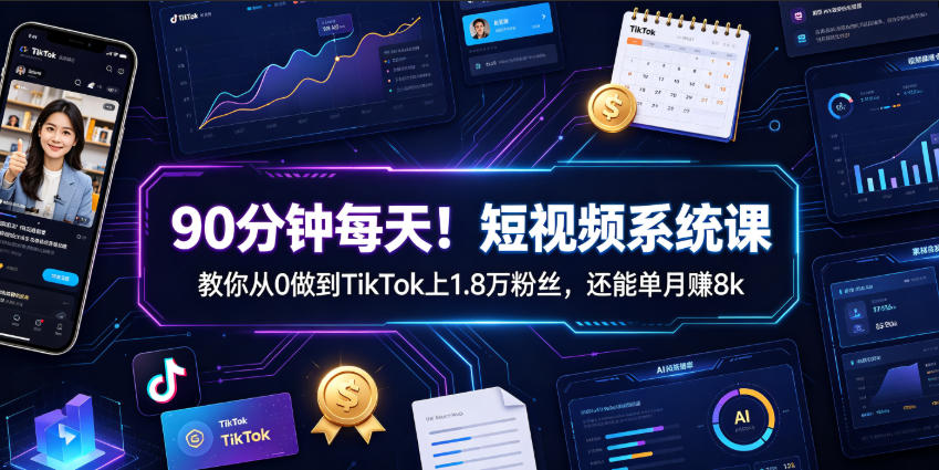 90分钟每天！短视频系统课教你从0做到TikTok上1.8万粉丝，还能单月賺8k【原创双语字幕】-副业网创