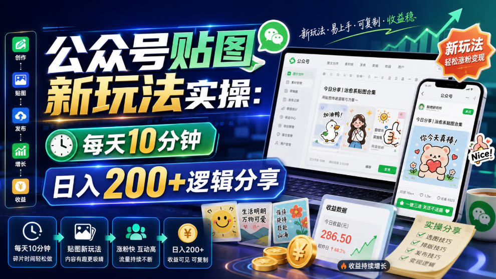 公众号贴图新玩法实操，每天10分钟，日入200+逻辑分享-副业网创