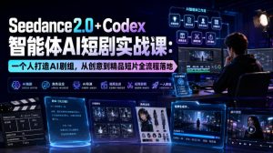 Seedance2.0+Codex智能体AI短剧实战课:一个人打造AI剧组,从创意到精品短片全流程-副业网创