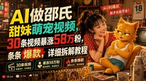 AI做邵氏甜妹萌宠视频，30条视频暴涨58万粉，条条爆款，详细拆解教程-副业网创