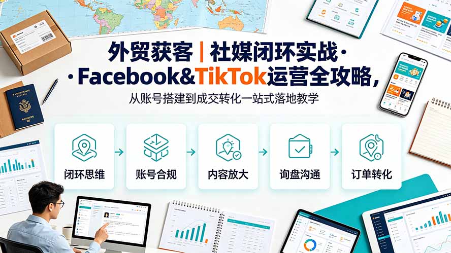 外贸获客｜社媒闭环实战·Facebook&TikTok运营全攻略，从账号搭建到成交转化一站式落地教学-副业网创