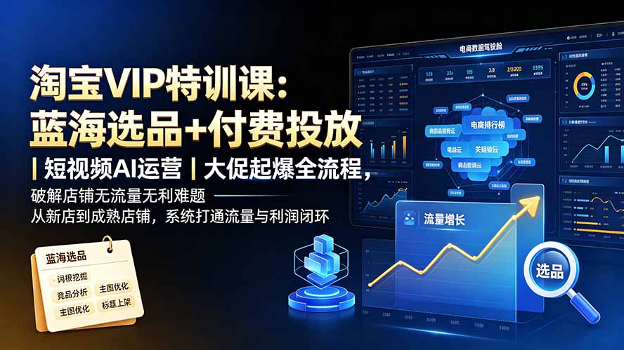 淘宝VIP特训课-更新：蓝海选品+付费投放｜短视频AI运营｜大促起爆全流程，破解店铺无流量无利润难题-副业网创