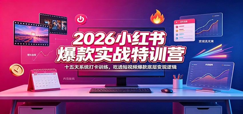 2026小红书爆款实战特训营：十五天系统打卡训练，吃透短视频爆款底层变现逻辑-副业网创