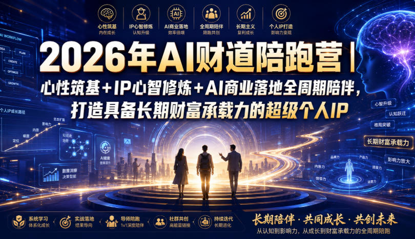 2026年AI财道陪跑营|心性筑基+IP心智修炼+AI商业落地全周期陪伴,打造具备长期财富承载力的超级个人IP-副业网创