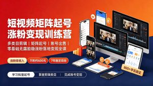 短视频矩阵起号涨粉变现训练营|多类目剪辑·矩阵起号·账号出售,零基础无露脸稳涨粉落地变现全课-副业网创
