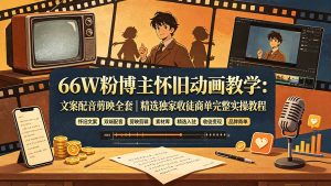 66W粉博主怀旧动画教学:文案配音剪映全套|精选独家收徒商单完整实操教程-副业网创